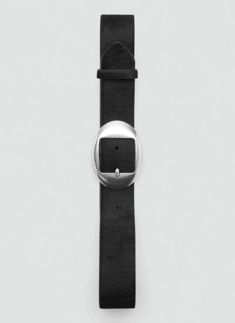 MANGO Leather fur belt