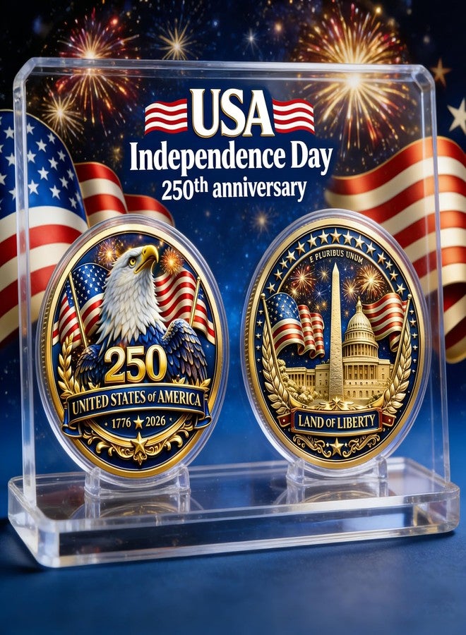 GRITOSE 1Pcs 250th Anniversary Commemorative Medal, Patriotic Collectible Coin with Eagle & Flag Design, USA Patriotic Souvenir for Independence Day Celebration & Gifting - Image 4