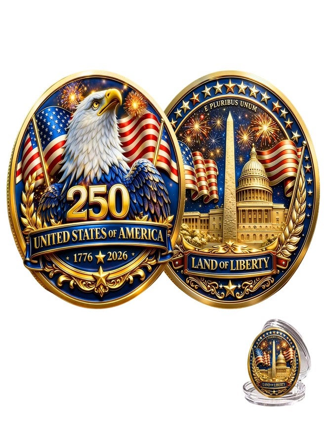 GRITOSE 1Pcs 250th Anniversary Commemorative Medal, Patriotic Collectible Coin with Eagle & Flag Design, USA Patriotic Souvenir for Independence Day Celebration & Gifting - Image 2
