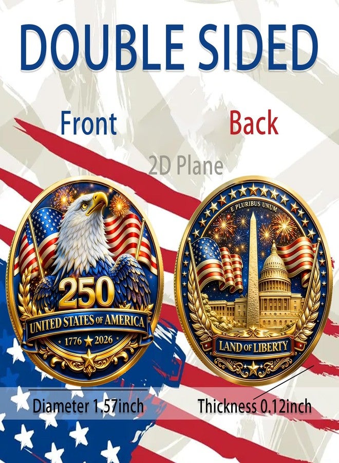 GRITOSE 1Pcs 250th Anniversary Commemorative Medal, Patriotic Collectible Coin with Eagle & Flag Design, USA Patriotic Souvenir for Independence Day Celebration & Gifting - Image 3