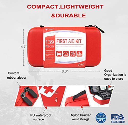 SHBC Compact First Aid Kit (139 Piece) Adventure Medical Kits Waterproof- Includes Emergency Blanket, Fire Starter, Compass, Wire Saw for Survival, Home, Car, Camping, Hiking, Hunting, Sport - Image 3