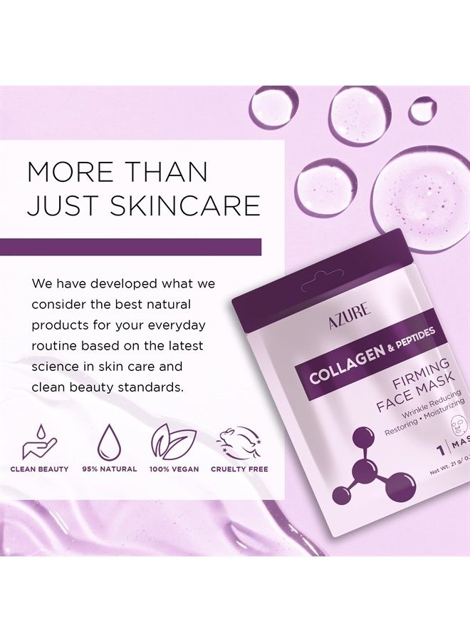 Azure Cosmetics AZURE Collagen & Peptides Lifting Sheet Facial Mask - Restoring, Smoothing & Moisturizing Face Mask - Helps Reduce Fine Lines & Wrinkles, Smooths & Repairs - Skin Care Made in Korea - 5 Pack