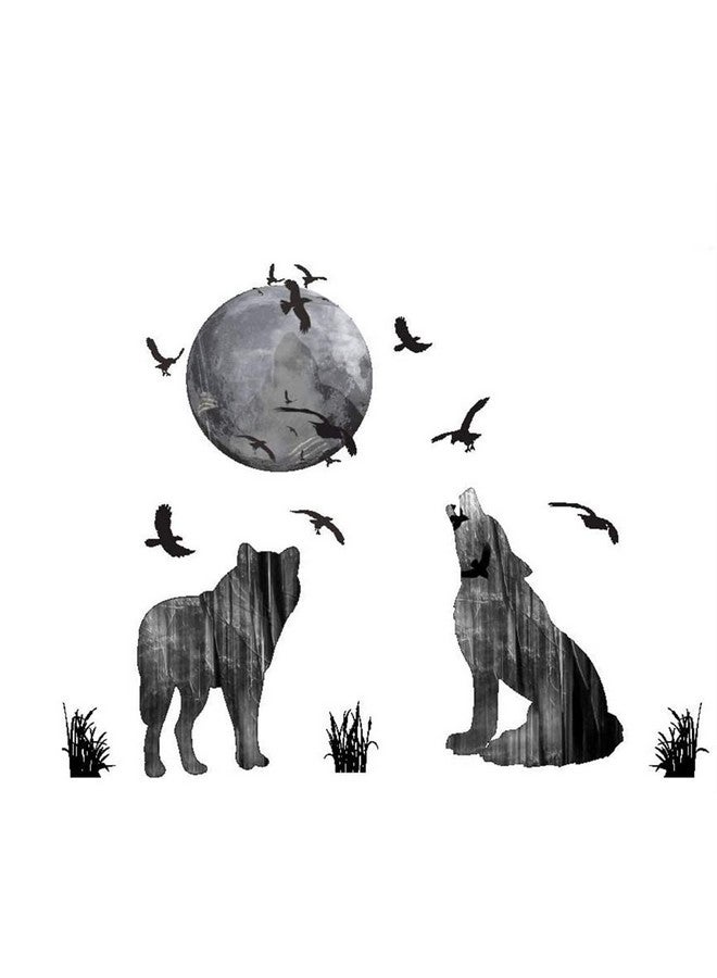 Cafurty Wall Stickers Wolf And Moon Wall Decor Decal Art Animal Murals Removable Pvc Diy Wall Decoration Paper Poster For Bedroom Kitchen Living Room Nursery Rooms Offices - Image 1