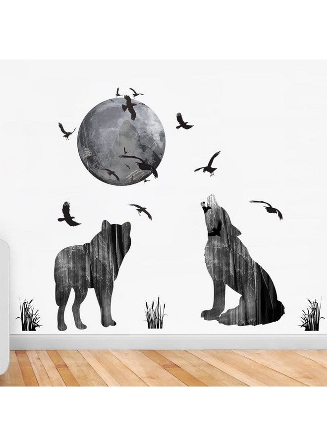 Cafurty Wall Stickers Wolf And Moon Wall Decor Decal Art Animal Murals Removable Pvc Diy Wall Decoration Paper Poster For Bedroom Kitchen Living Room Nursery Rooms Offices - Image 2