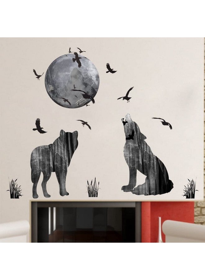Cafurty Wall Stickers Wolf And Moon Wall Decor Decal Art Animal Murals Removable Pvc Diy Wall Decoration Paper Poster For Bedroom Kitchen Living Room Nursery Rooms Offices - Image 3