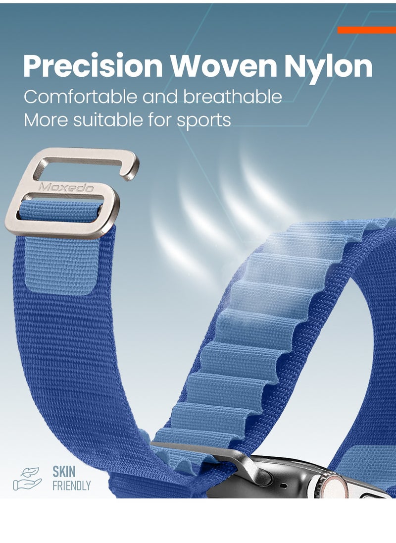 Moxedo - Moxedo Alpine Loop Watch Band Adjustable Sports Nylon Woven with Titanium G-Hook Strap Compatible with Apple Watch Band Series 8,7,6,5,4,3,2,1,SE Ultra design for 44mm,45mm,49mm (Mist Blue) - Image 1