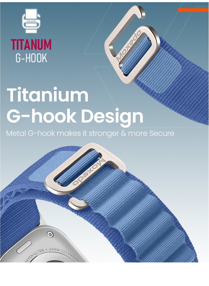 Moxedo - Moxedo Alpine Loop Watch Band Adjustable Sports Nylon Woven with Titanium G-Hook Strap Compatible with Apple Watch Band Series 8,7,6,5,4,3,2,1,SE Ultra design for 44mm,45mm,49mm (Mist Blue) - Image 1