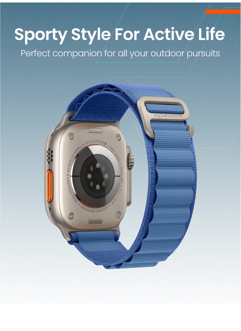 Moxedo - Moxedo Alpine Loop Watch Band Adjustable Sports Nylon Woven with Titanium G-Hook Strap Compatible with Apple Watch Band Series 8,7,6,5,4,3,2,1,SE Ultra design for 44mm,45mm,49mm (Mist Blue) - Image 1