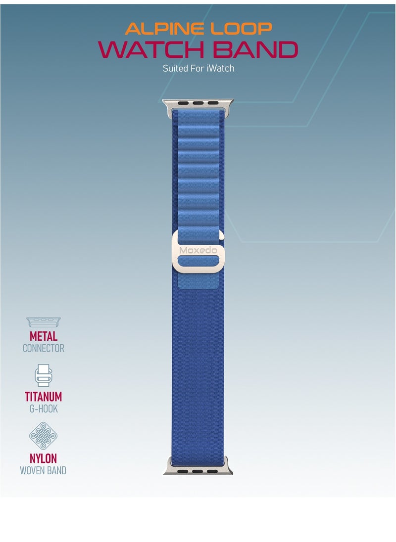 Moxedo - Moxedo Alpine Loop Watch Band Adjustable Sports Nylon Woven with Titanium G-Hook Strap Compatible with Apple Watch Band Series 8,7,6,5,4,3,2,1,SE Ultra design for 44mm,45mm,49mm (Mist Blue) - Image 1