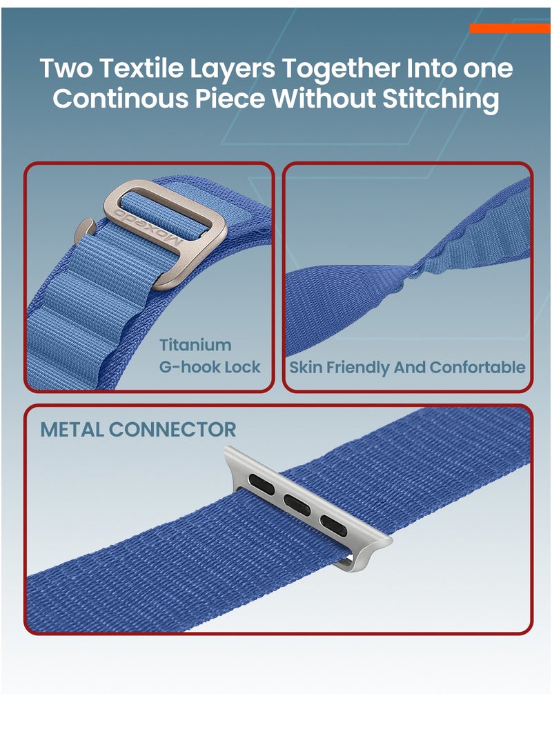 Moxedo - Moxedo Alpine Loop Watch Band Adjustable Sports Nylon Woven with Titanium G-Hook Strap Compatible with Apple Watch Band Series 8,7,6,5,4,3,2,1,SE Ultra design for 44mm,45mm,49mm (Mist Blue) - Image 1
