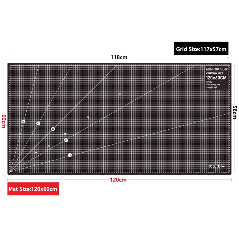 NEWBRAUG 24'' Ã— 48'' Large Self Healing Cutting Double Sided 5-Ply Mat, Big Cutting Board for Rotary Cutting, Quilting, Sewing, Craft, Fabric & Scrapbooking(Gray/Black) - Image 4