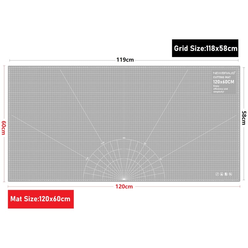 NEWBRAUG 24'' Ã— 48'' Large Self Healing Cutting Double Sided 5-Ply Mat, Big Cutting Board for Rotary Cutting, Quilting, Sewing, Craft, Fabric & Scrapbooking(Gray/Black) - Image 3