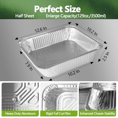 Demiwise Thickened 10 Pack Heavy Duty Aluminum Pans, 9x13 Aluminum Foil Pans Disposable, Half Size Steam Table Foil Baking Tray for Cooking, Baking, Roasting & Chafing, Carton Packaging - Image 3
