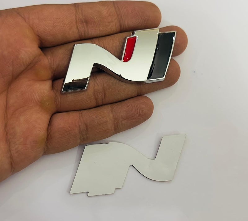 AUTO MT Rear N Line Log.o & Grill N Line Log.o 3cmx6cm Car Bike Metal Logo Car Emblem 3D Badge Auto Racing Sport Sticker Grand Tourer Decal (Silver ONLY N Logo) - Image 1