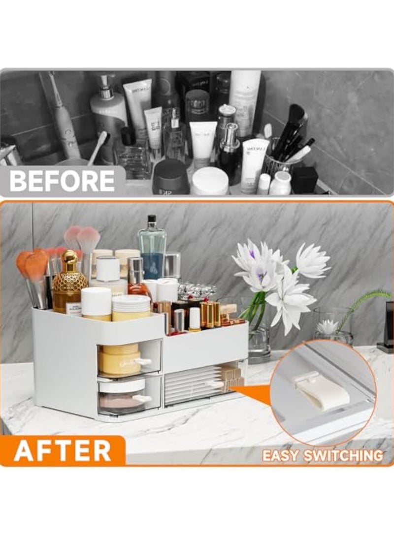 Arabest Makeup Organizer with Drawer,Large Capacity Cosmetic Storage Organizer & Makeup Drawer Organizer Suitable Vanity,Bathroom,Countertop and Dresser,White Skincare Organizer for Skin Care,Beauty Products - Image 3