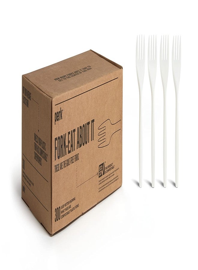PERK Staples Perk PK56201 Perk Compostable Plastic Fork, Medium-Weight, White, 300/Pack (PK56201) - Image 1