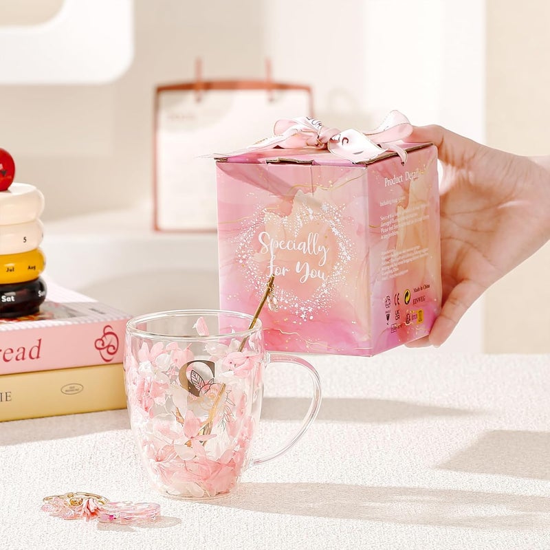 BigNoseDeer Gifts for Women Glass Coffee Mugs Unique Birthday Gift for Women Her Ladies Espresso Tea Cups Personalised Friendship Wedding Gifts Cute Double Walled Glass Mugs Pink Stuff Graduation Gift (Letter S) - Image 4