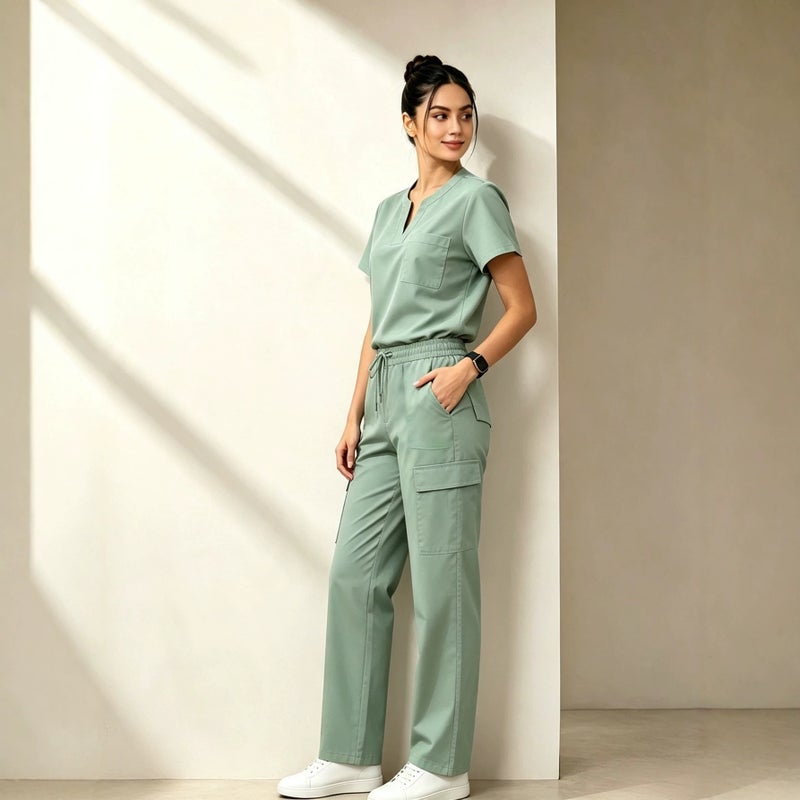 Women's U-Neck Short Sleeve Medical Scrub Set - Image 2