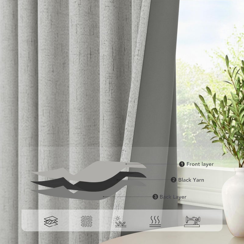 Pitalk Light Grey Blackout Curtains 84 Inch Length 2 Panels for Dining Room Darkening Curtain for Bedroom Gray Linen Textured Black Out Sunblock Light Blocking Long Drapes for Living Room Patio Door Back Tab  - Image 5