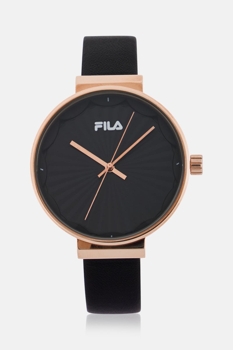 FILA Women 38-195-001 Leather Analog Watch 37 mm, Black - Image 1