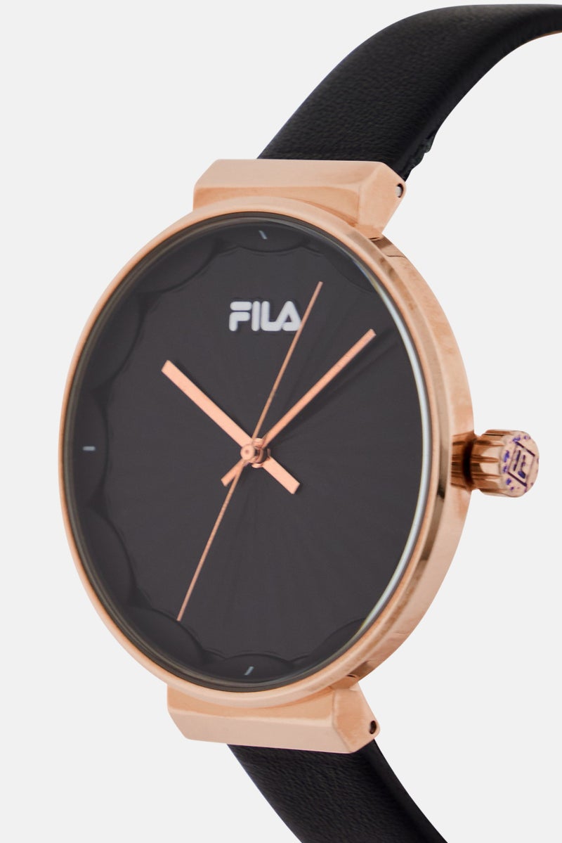 FILA Women 38-195-001 Leather Analog Watch 37 mm, Black - Image 3