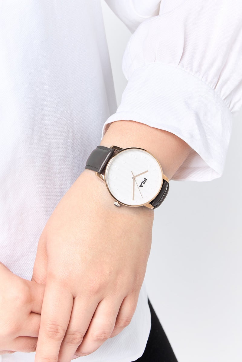 FILA Women 38-195-001 Leather Analog Watch 37 mm, Black - Image 2
