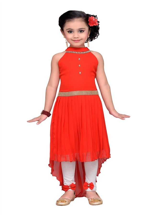 Adiva Girls' Knee Length Dress (G-1121-Red-22_Red_4-5 Years) - Image 1