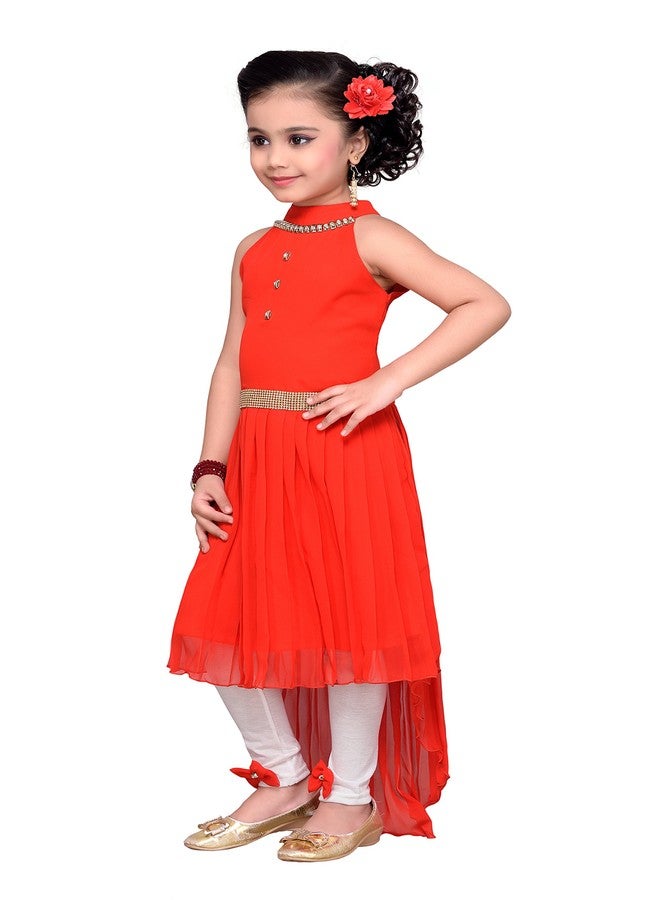Adiva Girls' Knee Length Dress (G-1121-Red-22_Red_4-5 Years) - Image 2