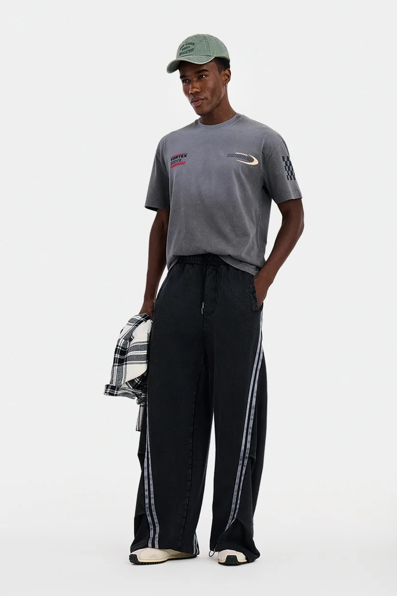 سنيتش Charcoal Grey Graphic Half Sleeve Oversized Streetwear T-Shirt