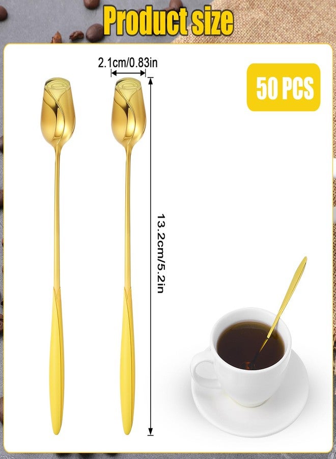 mekueeex 50 Pcs Rose Flower Shaped Tea Spoons Wedding Favor for Guests 5.2" Gold Flower Dessert Mini Teaspoon for Tea Party Bridal Shower Guest Souvenir - Image 2