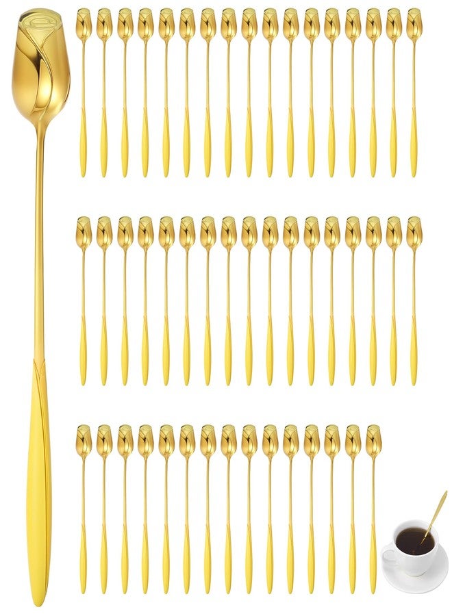 mekueeex 50 Pcs Rose Flower Shaped Tea Spoons Wedding Favor for Guests 5.2" Gold Flower Dessert Mini Teaspoon for Tea Party Bridal Shower Guest Souvenir - Image 1