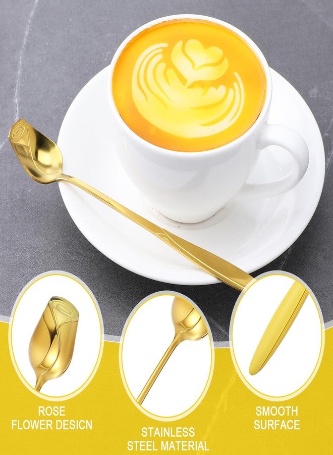mekueeex 50 Pcs Rose Flower Shaped Tea Spoons Wedding Favor for Guests 5.2" Gold Flower Dessert Mini Teaspoon for Tea Party Bridal Shower Guest Souvenir - Image 3