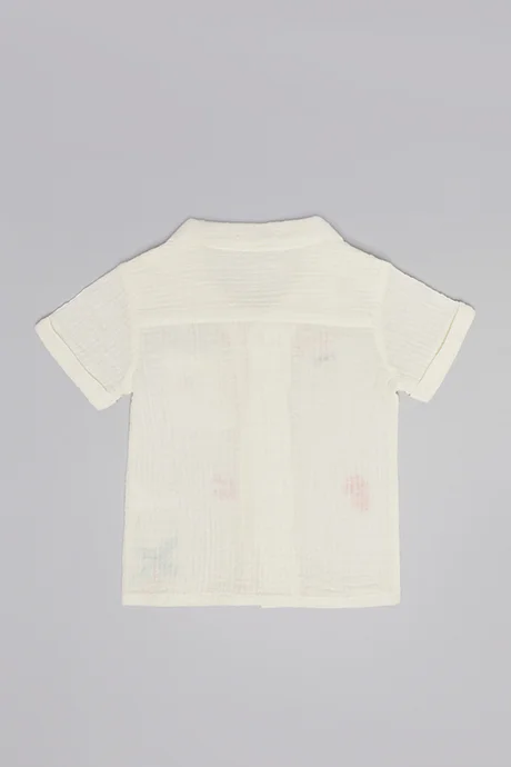 أر أند بي Embroidered Shirt with Revere Collar and Short Sleeves