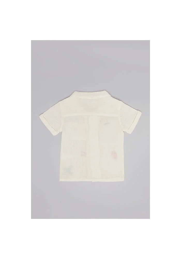 أر أند بي Embroidered Shirt with Revere Collar and Short Sleeves