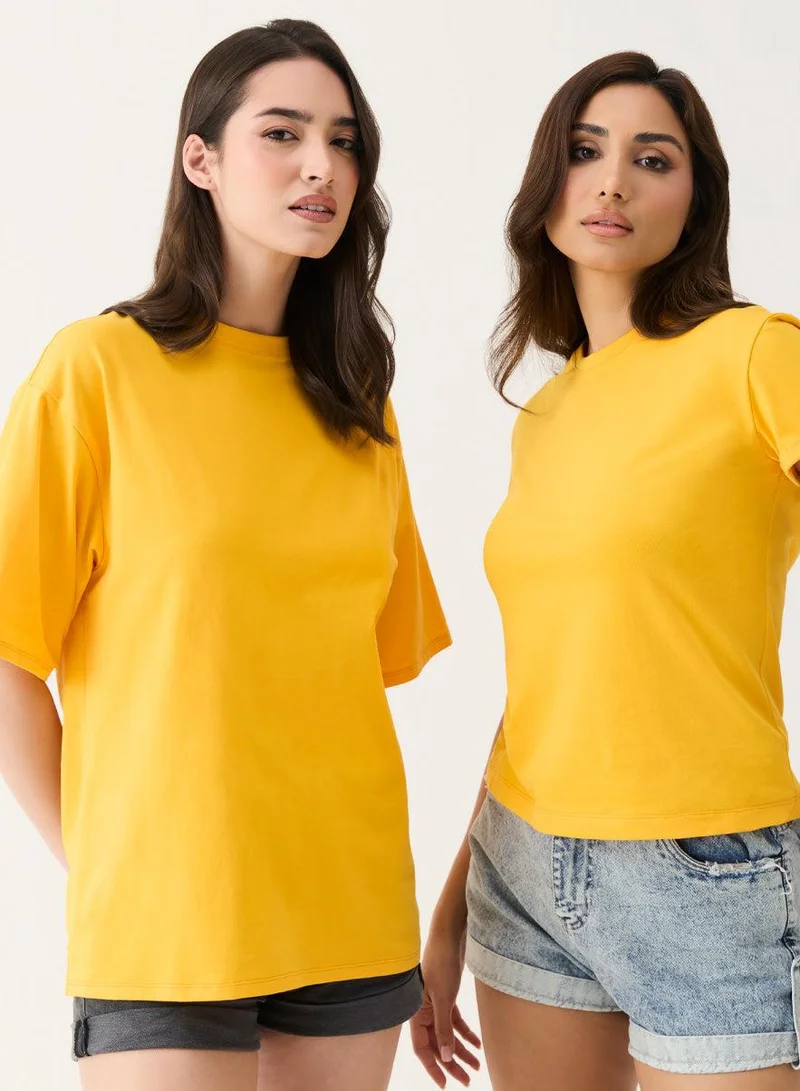 Zigzag  Yellow Sleeve Turn Up T-shirt for Women | Best Price UAE