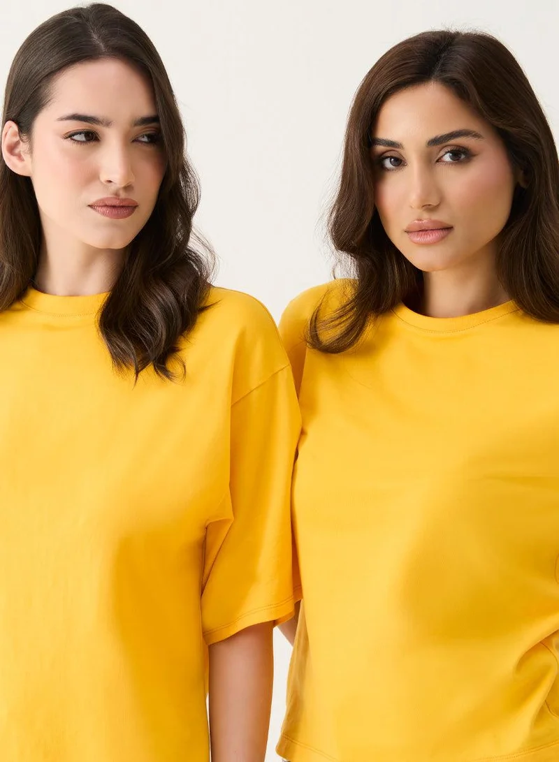 Zigzag  Yellow Sleeve Turn Up T-shirt for Women | Best Price UAE
