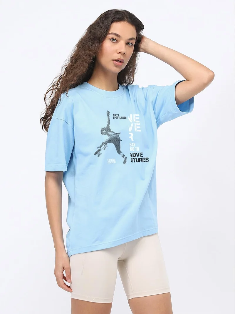 نوبيرو Nobero Women Oversized Graphic Back Print T-shirt