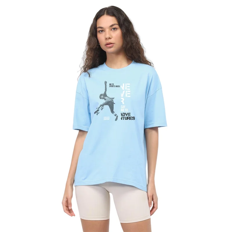 نوبيرو Nobero Women Oversized Graphic Back Print T-shirt