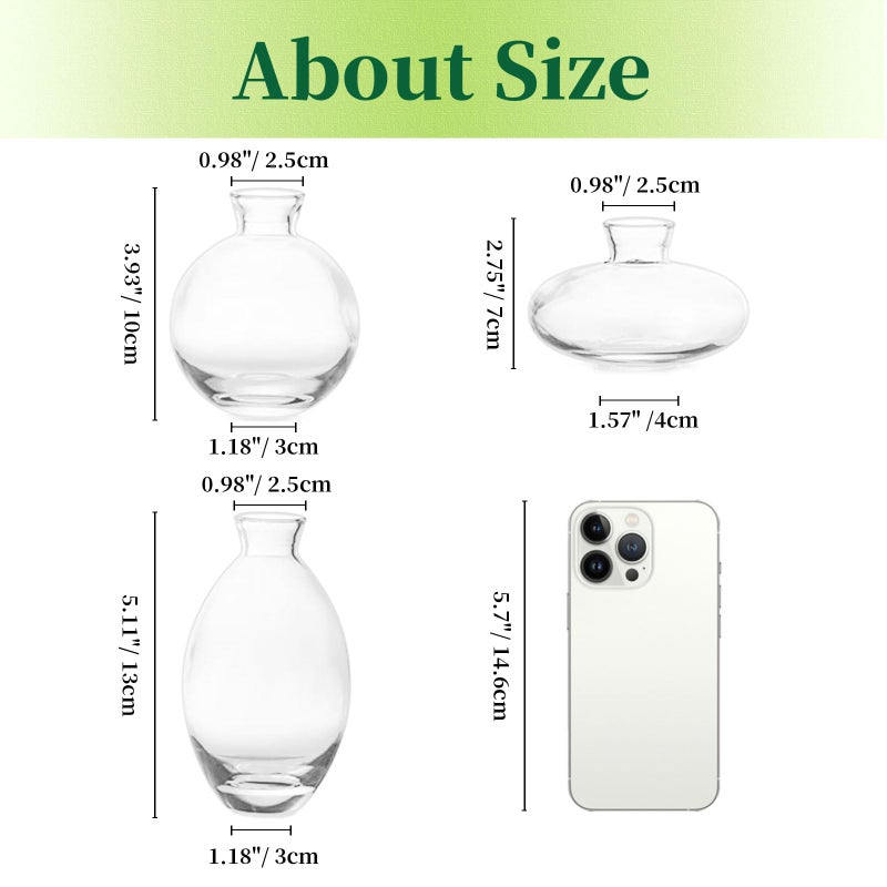 Hewory Glass Bud Vases Set of 3, Hewory Cute Clear Small Vases Handmade, Mini Glass Flower Vase for Floral Arrangement, Tiny Centerpiece for Wedding Party Events Home Office Table Decor (Not Include Flower) - Image 3