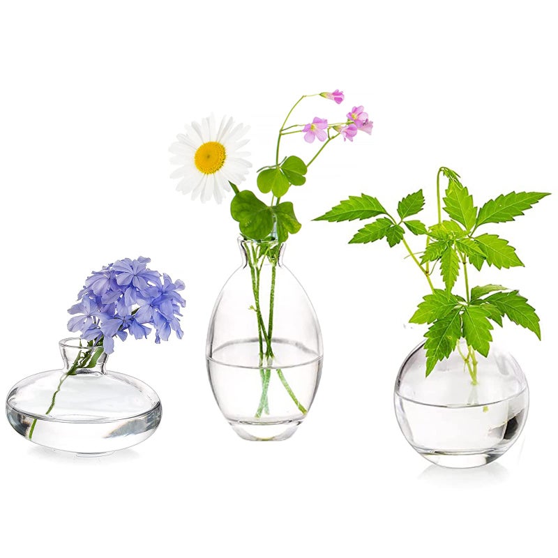 Hewory Glass Bud Vases Set of 3, Hewory Cute Clear Small Vases Handmade, Mini Glass Flower Vase for Floral Arrangement, Tiny Centerpiece for Wedding Party Events Home Office Table Decor (Not Include Flower) - Image 1