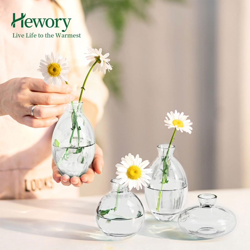 Hewory Glass Bud Vases Set of 3, Hewory Cute Clear Small Vases Handmade, Mini Glass Flower Vase for Floral Arrangement, Tiny Centerpiece for Wedding Party Events Home Office Table Decor (Not Include Flower) - Image 5