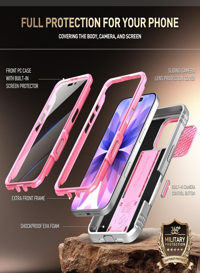 Poetic for iPhone 17 Case with Camera Control Capture Button, [Slide Camera Cover] [Built-in Stand] [Built-in Screen Protector] Full-Body Military Grade Rugged Phone Case for iPhone 17, Pink - Image 3