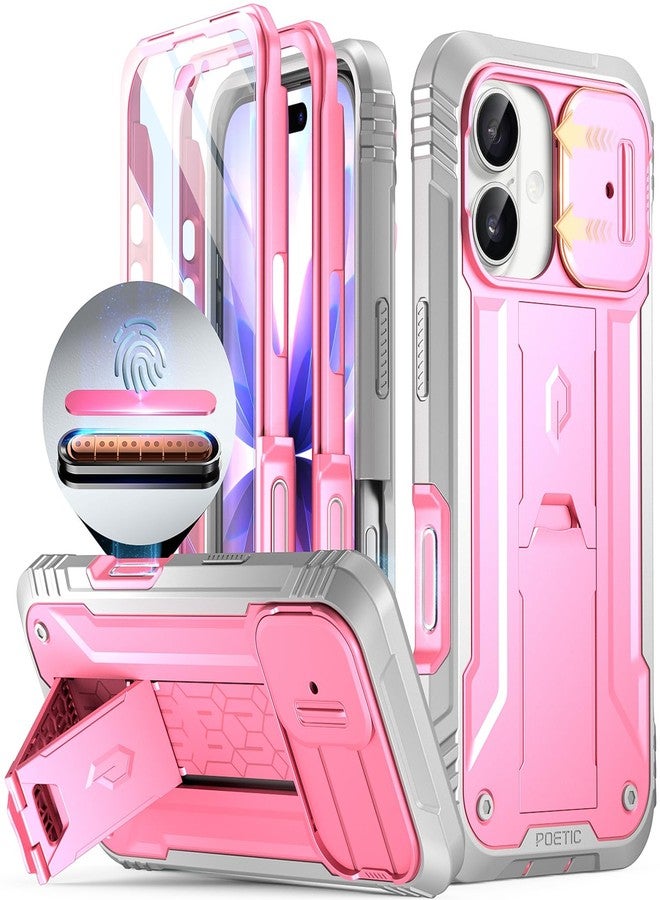 Poetic for iPhone 17 Case with Camera Control Capture Button, [Slide Camera Cover] [Built-in Stand] [Built-in Screen Protector] Full-Body Military Grade Rugged Phone Case for iPhone 17, Pink - Image 1