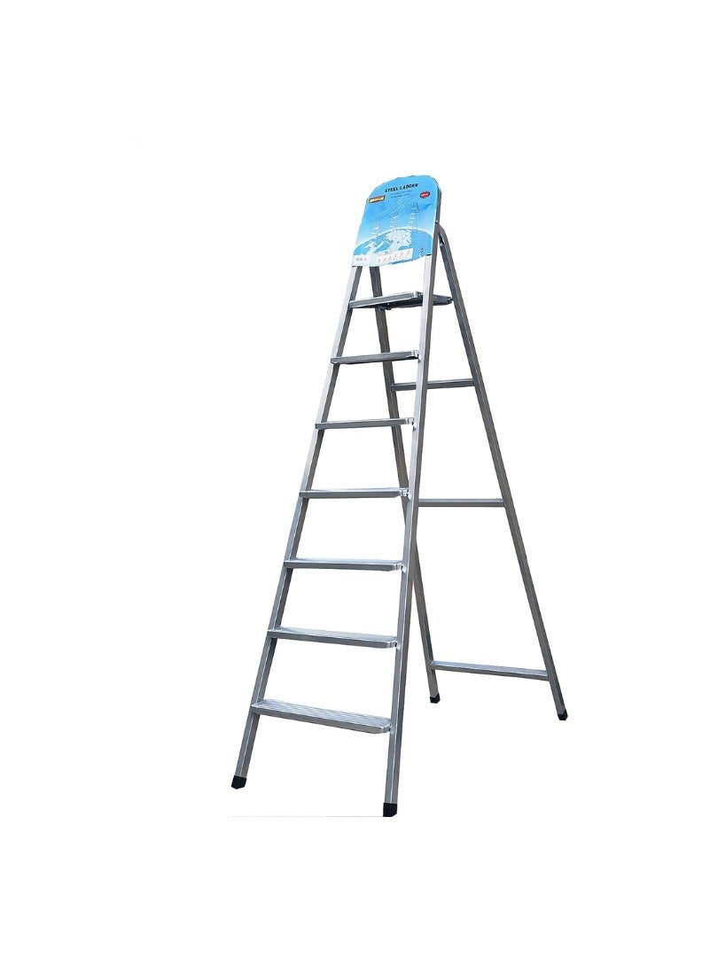 KNP KNP Heavy Duty Steel Ladder, Ultra Stable Folding Ladder (7 Step) Silver reliable and ultra-stable solution for reaching high areas safely and efficiently. 