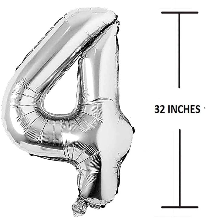 Flavouredlove 32inches four Foil Number Air or Helium Balloon Party Decoration Silver Pack of 1 | 4 Year No. Balloons Birthday/Anniversary (Silver 4) - Image 2
