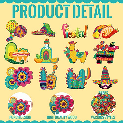 Purpeak 36 Pcs Cinco De Mayo Decorations Mexican Fiesta Ornaments Wooden Tree Ornaments Mexican Fiesta Hanging Decoration Piñata Sign for Cinco De Mayo Party Favors Holiday Supplies Tree Outdoor Decor - Image 3