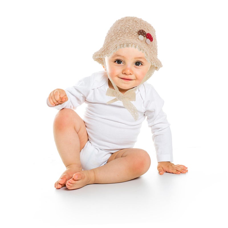 Soft Knitted Baby Bucket Hat Adorable Cartoon Style Beige For Newborn Girls And Boys - Image 5
