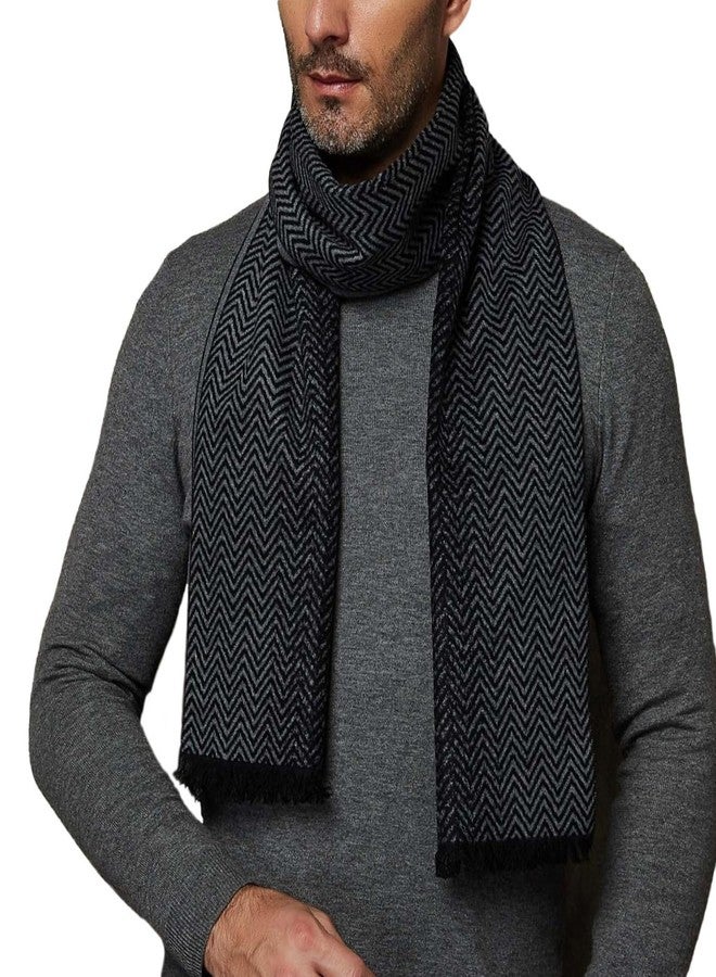 CUDDLE DREAMS Men's Silk Scarves, 100% Mulberry Silk Brushed, Luxuriously Soft (Black Gray Herringbone) - Image 1