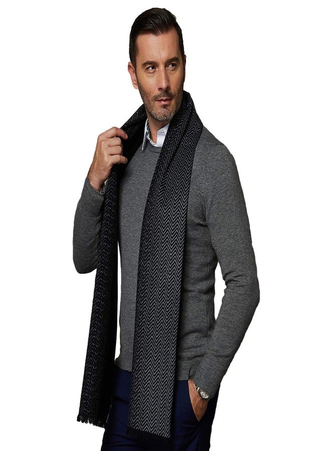 CUDDLE DREAMS Men's Silk Scarves, 100% Mulberry Silk Brushed, Luxuriously Soft (Black Gray Herringbone) - Image 2