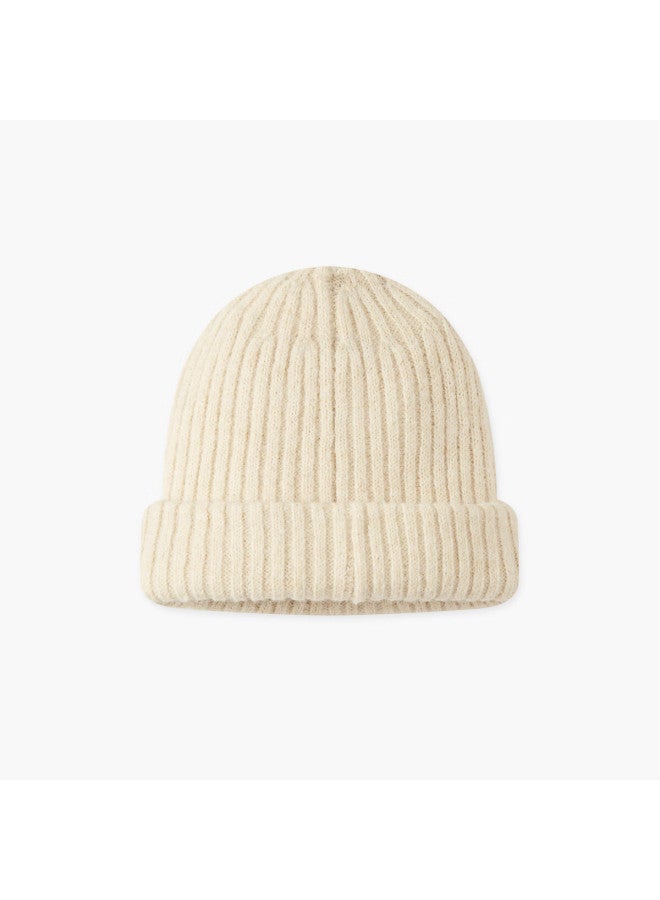 Mqd Boys' Winter Warm Ribbed Knit Hat With Cuffed Edge, Girls' Hat, Off-white, One Size - Image 2
